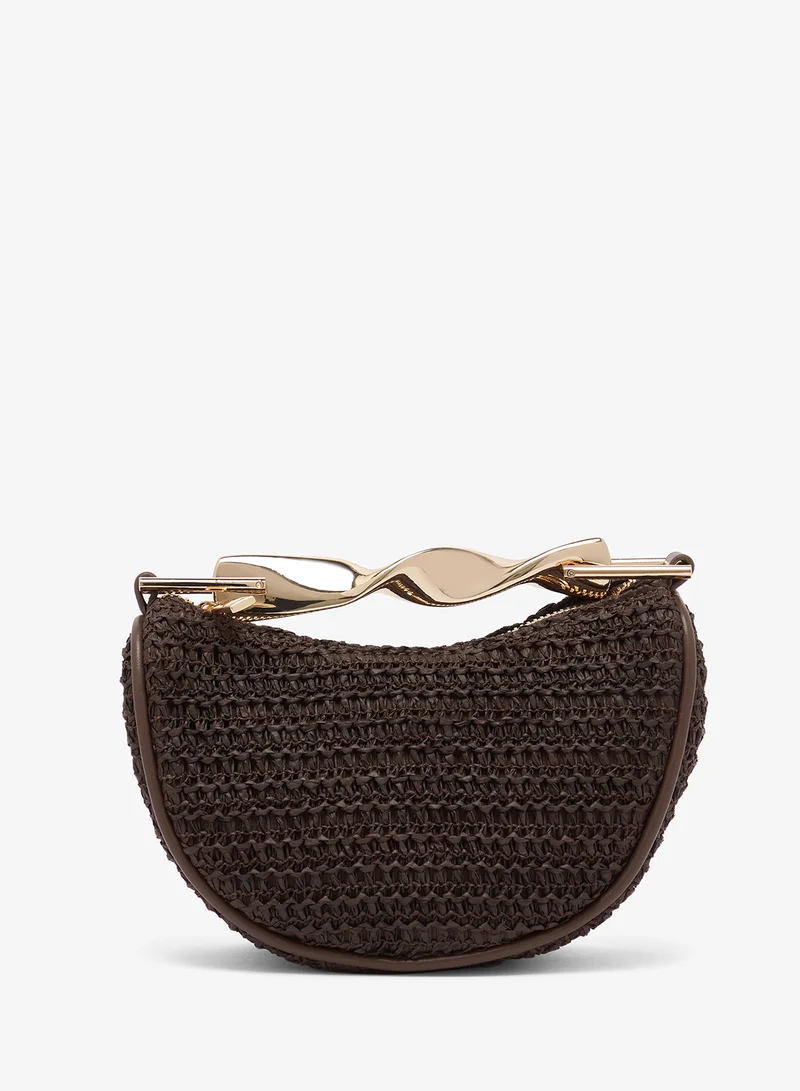 GLAMOROUS Raffia Grab Bag with Gold Handle satchel